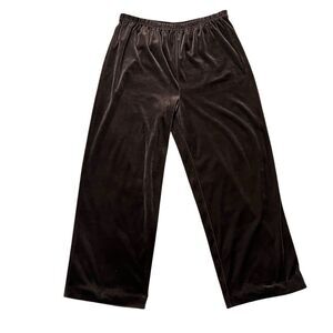 Women’s Dark Brown Velvet Pants Wide Leg Holiday Relaxed Flowy Boho Size Large